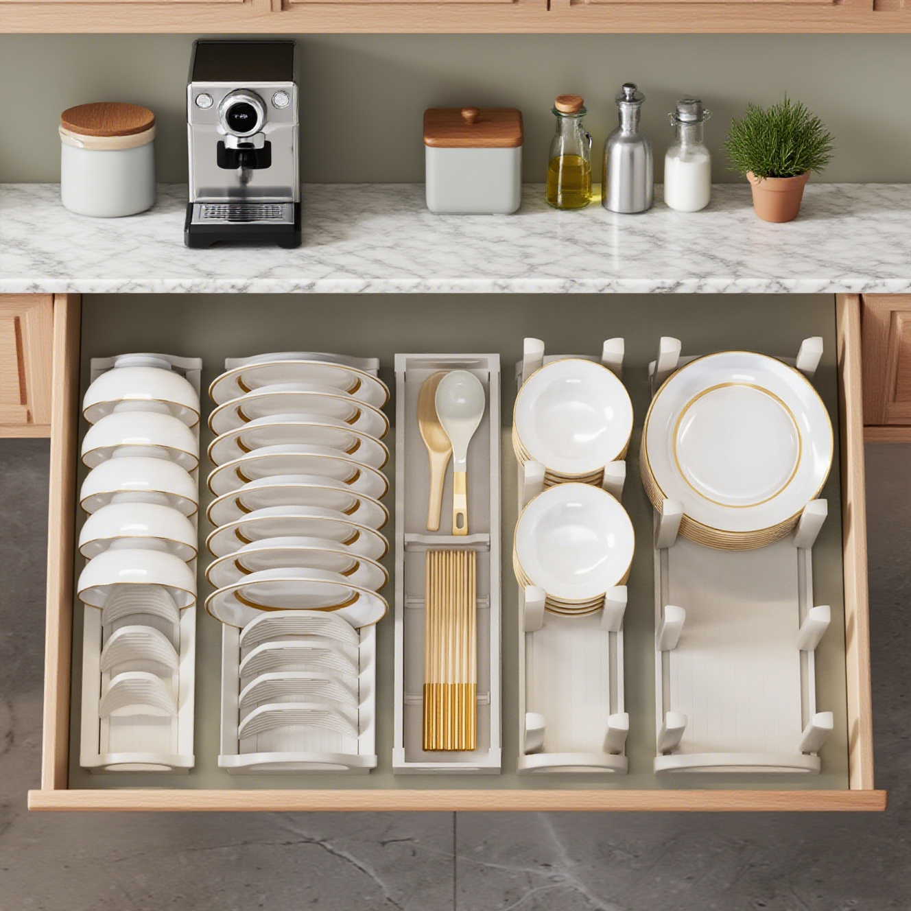 橱柜碗碟收纳架【太空铝】堆碗架