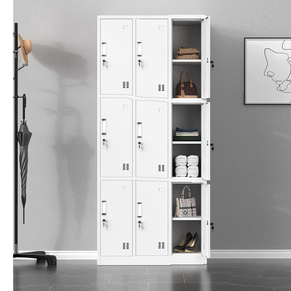 钢制九门员工更衣柜存包柜6门宿舍铁皮储物柜带锁9门浴室换衣柜子