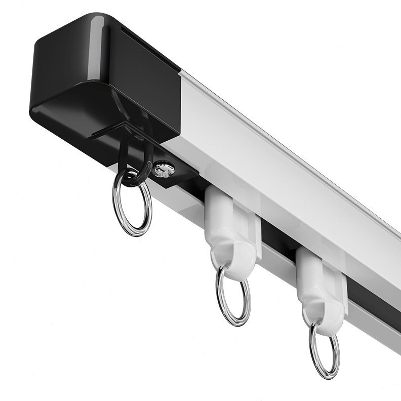 静音轨道铝合金伸缩窗帘杆滑轮门帘柜帘轨道顶装侧装滑轨直轨双轨