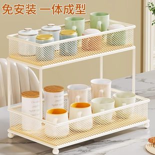 甄选杯架杯子收纳餐桌双层桌面放茶杯茶壶置物架家用客厅水杯收藏
