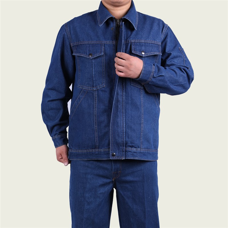 电焊工作服套f装男牛仔纯棉焊工防烫耐磨造船厂工地干活衣服劳保