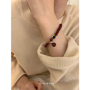 青金石天然石串珠手串手链女秋冬P高颜值小众精致手链 朱砂