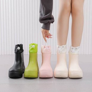 防水口雨鞋 秋冬新款 新款 女款 雨靴女外T穿短筒防滑厚 韩版 学生时尚