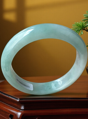 天然a货冰种翡翠手镯54mm绿色晴水正圈带证书老坑缅甸玉镯子0100