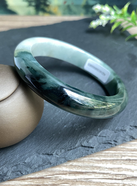 天然缅甸翡翠手镯53圈口油青绿色