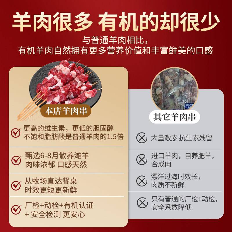 新品内蒙羔羊新鲜有机羊肉串100串半成品家庭空气炸锅户外烧烤食