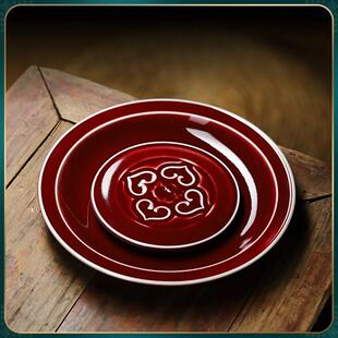 新品郎红二层壶承盖碗干泡台日式单人高端壶垫公道杯垫托盘陶瓷蓄