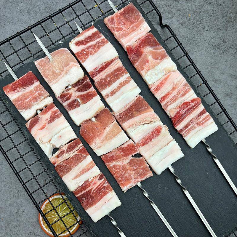 新品钢签原切厚切精品五花肉大串商用烧烤油炸半成品猪肉串烤肉片