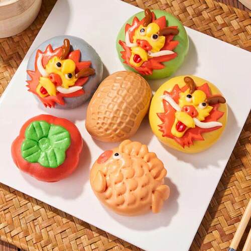 新品龙年好柿发生卡通包子奶黄包馒头商用半成品儿童早餐速冻食品