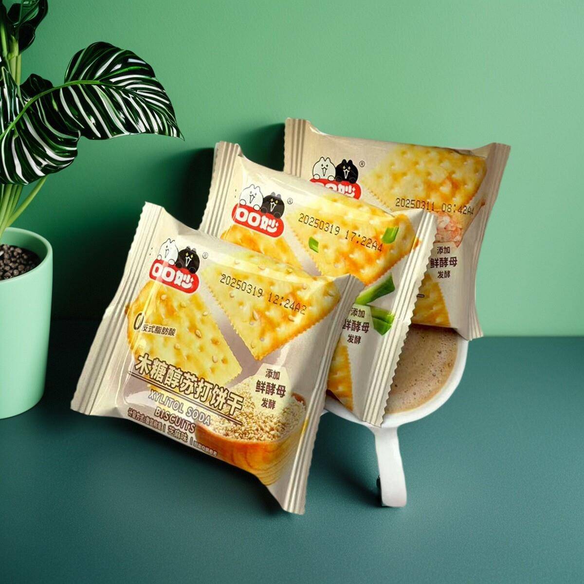 口口妙木糖醇苏打饼干无蔗糖食品休闲零食办公零食包邮3斤装整箱