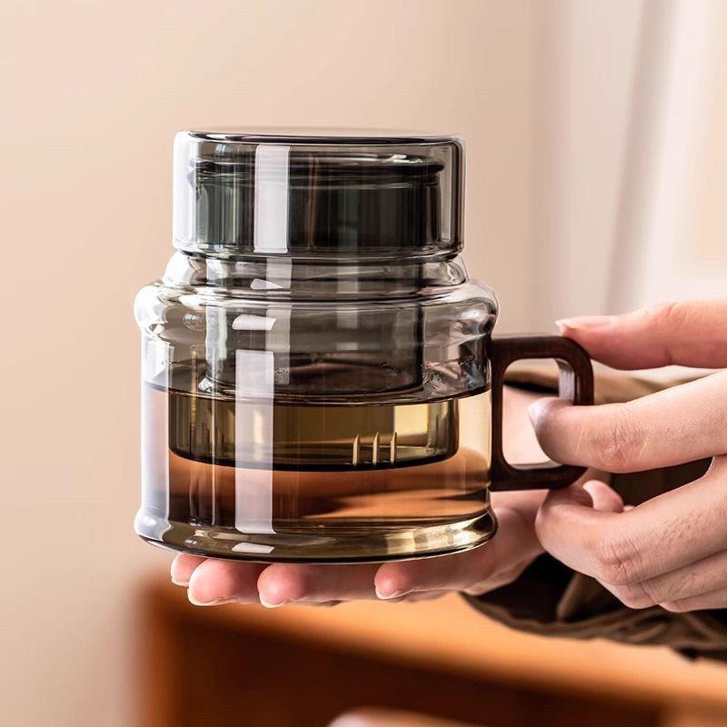新品高硼硅玻璃泡茶杯墩墩泡茶杯茶水分离咖啡杯家用加厚玻璃杯墩