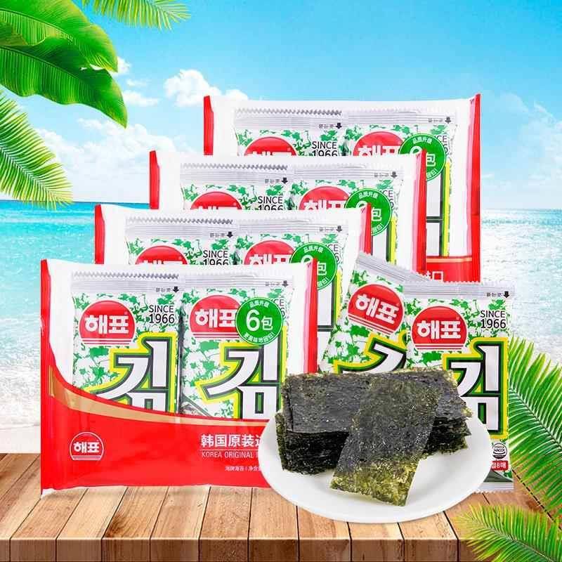 海牌海苔韩国进口零食大礼包芥末味即食儿童寿司包饭烤紫菜片整箱