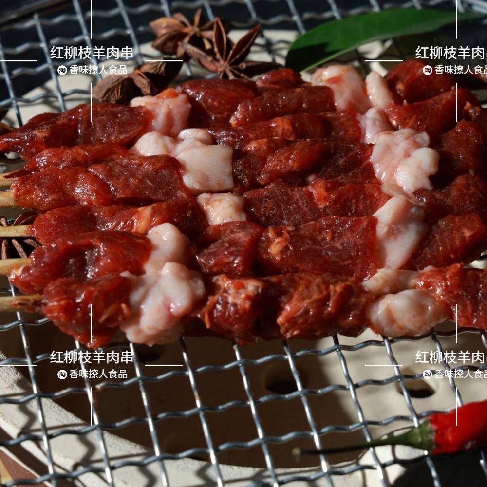 新品内蒙红柳枝羊肉串整箱100串商用烧烤大串半成品红柳枝牛肉串