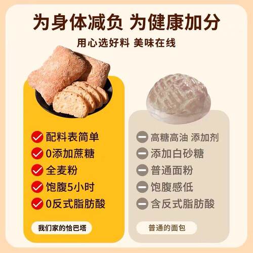 新品全麦恰巴塔面包整箱早餐速食减低无添脂蔗糖肥健身代餐饱腹零
