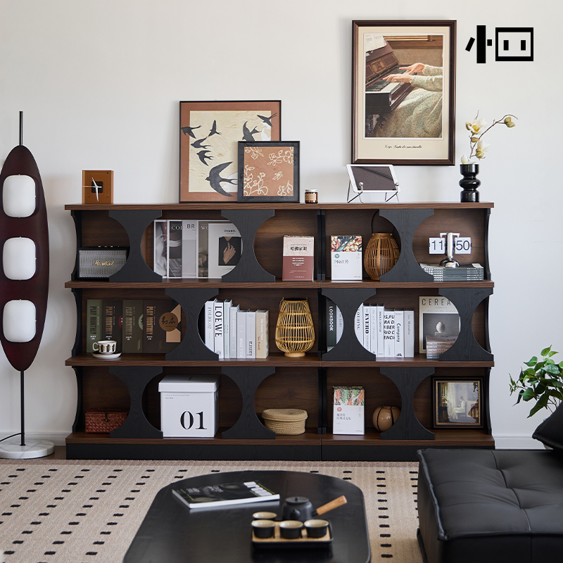 覆古展示柜餐边柜玄关柜客厅w黑胡桃木色书柜组合柜书架置物装饰