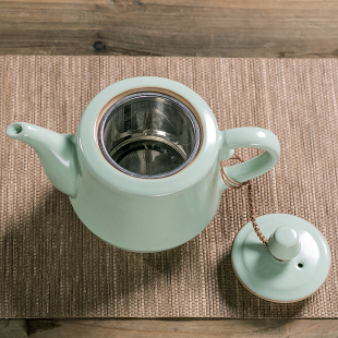 汝窑过滤茶壶陶瓷单壶家用大号功夫E茶具带内置滤网红茶容量泡茶