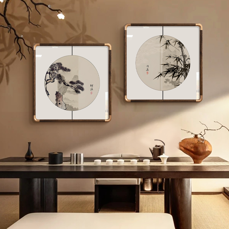 迎客松新中式客厅挂画茶室文化禅意背景墙面现代装饰画Z玄关饭店