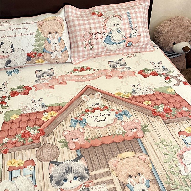 梨梦 可爱lolita冰丝凉席三件凉感少女心夏季单人学生宿舍床笠款