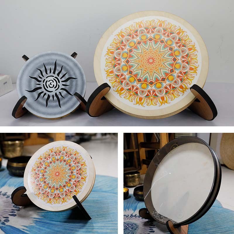 溪水鼓支架桌面摆件海浪鼓架子木质台式音疗O配件榫卯设计小巧轻