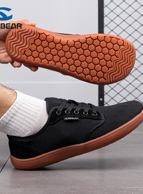 HOBIBEAR男鞋宽楦赤足室内健身训练4E宽头平步软底防滑网面透气夏