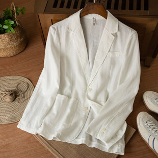 宽松显瘦百搭时尚 新款 休闲西服上衣 外套男秋季 麻尚生活纯亚麻西装