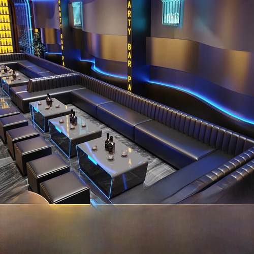 定制KTV沙发酒吧清吧家用包厢沙发夜总会转角U型卡座发光茶几组合