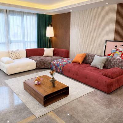 新款极简现代奶油风自由组合布艺豆腐模块云母沙发个性创意别墅