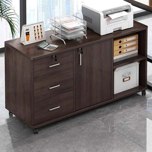 办公室文件柜桌下收纳柜办公柜置物边柜带抽屉木质带锁矮柜收纳柜