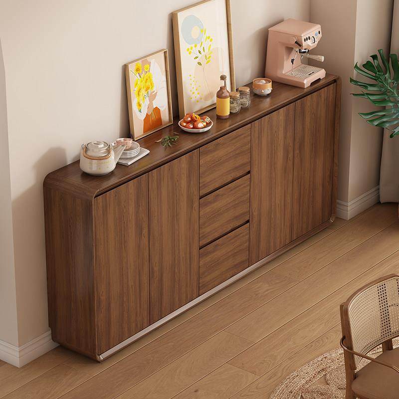全实木餐边柜一体家用客厅靠墙储物柜胡桃木色厨房碗柜收纳茶水柜