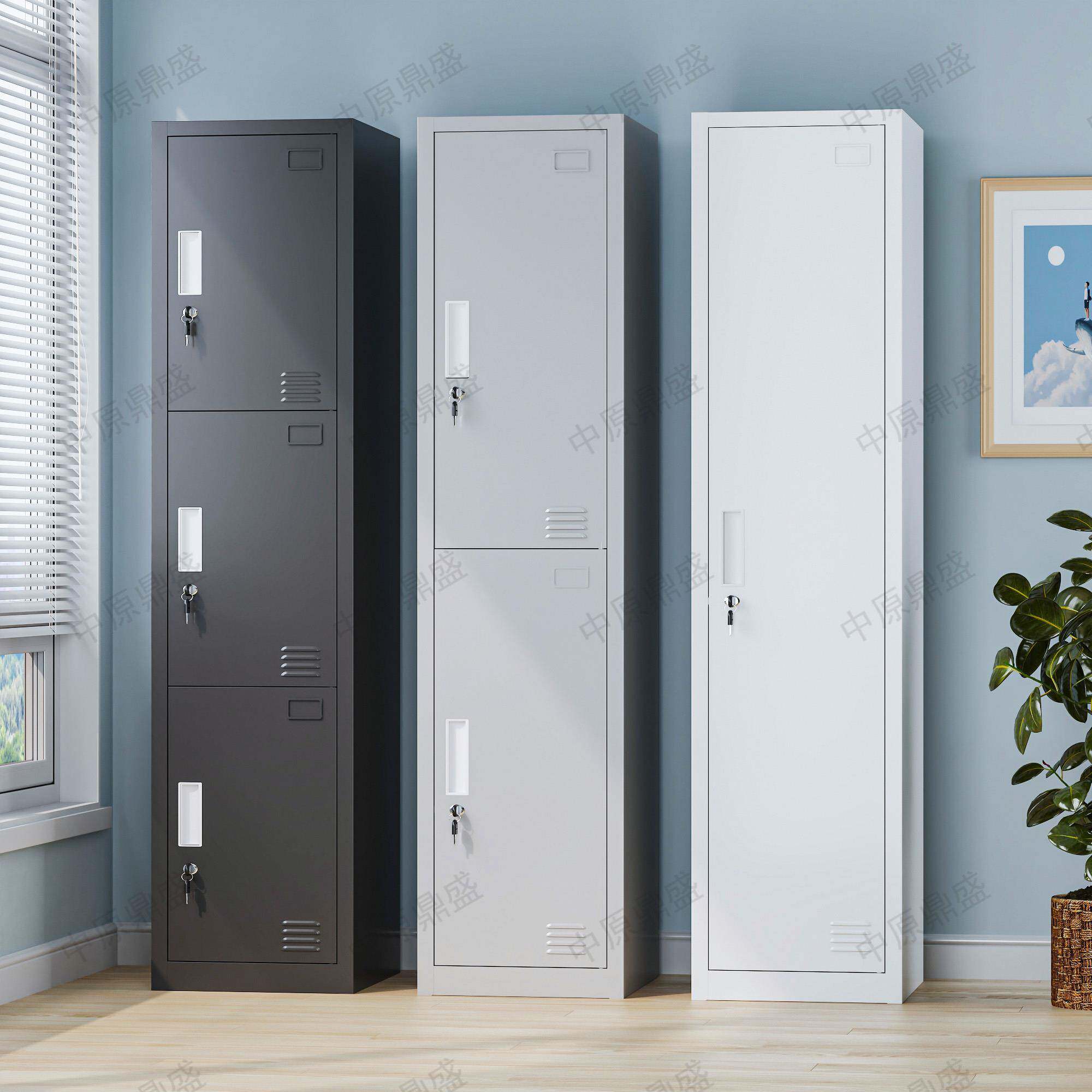 单门更衣柜铁皮柜宿舍柜员工储物柜钢制带锁更衣箱简易办公室衣柜