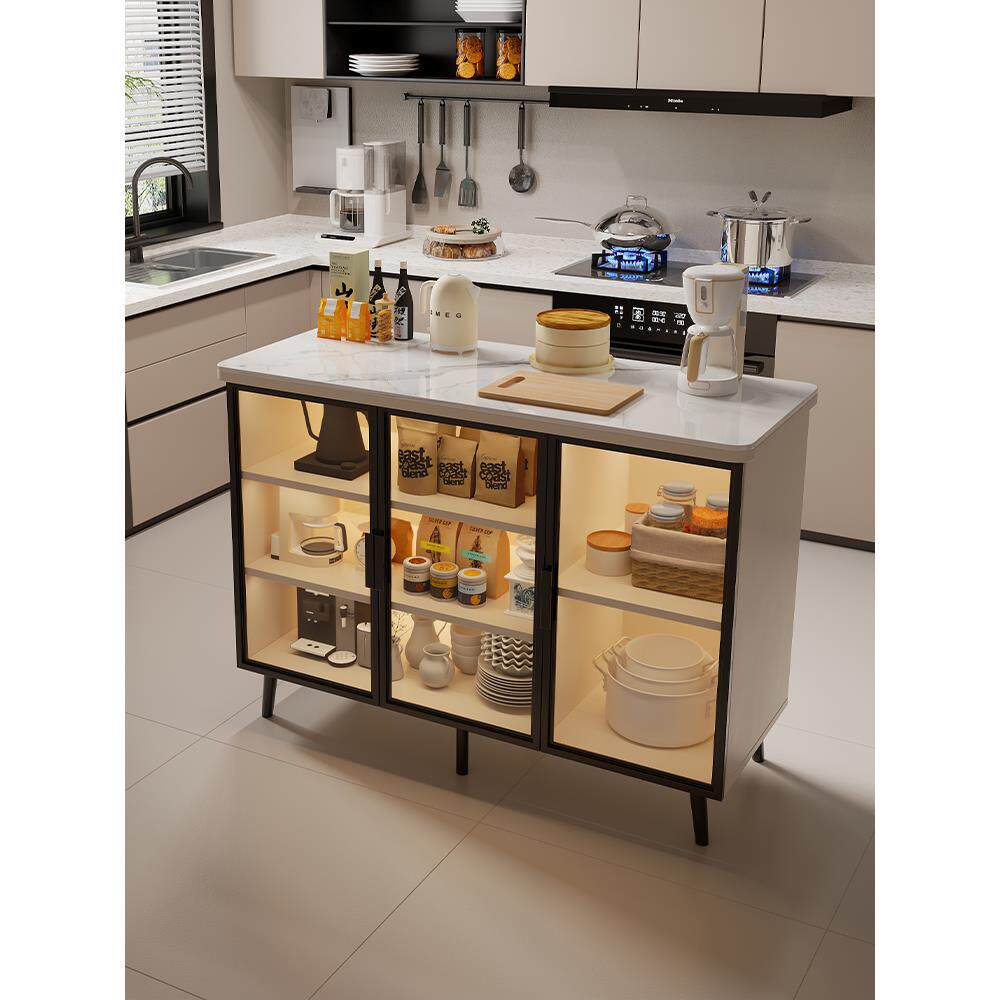 岩板餐边柜厨房置物柜现代简约多功能储物柜客厅家用可移动小岛台