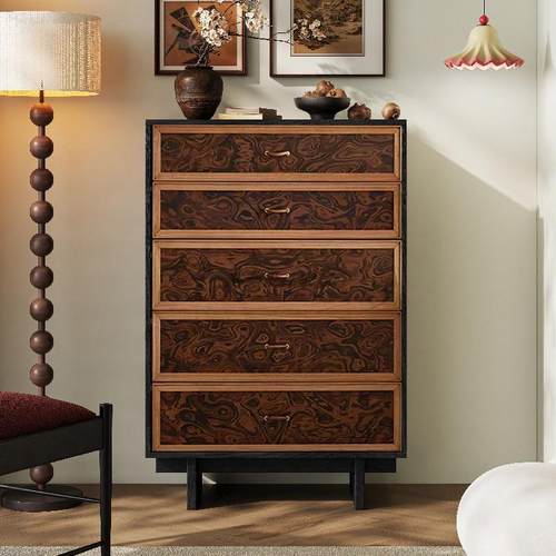 覆古美学五斗柜墨染流云斗橱柜中古风实木收纳柜客厅卧室床尾边柜