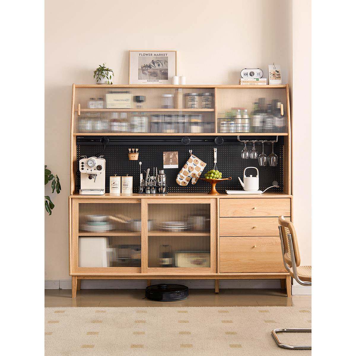 实木餐边柜一体靠墙整柜家用现代简约厨房置物架客厅储物柜茶水柜