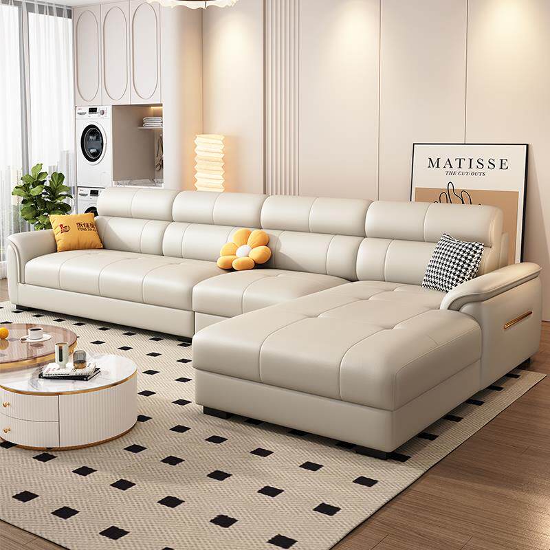 北欧意式极简猫抓皮客厅小户型家用实木框架真皮乳胶矮脚贵妃沙发