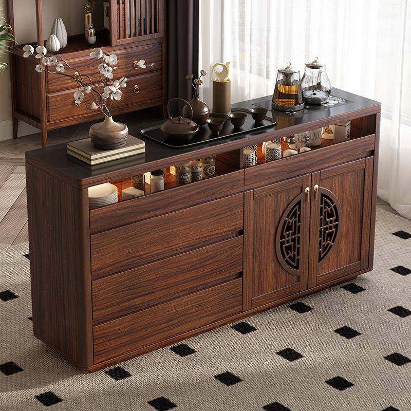 新中式实木餐边柜靠墙一体客厅茶水柜收纳家用茶吧台储物柜置物柜