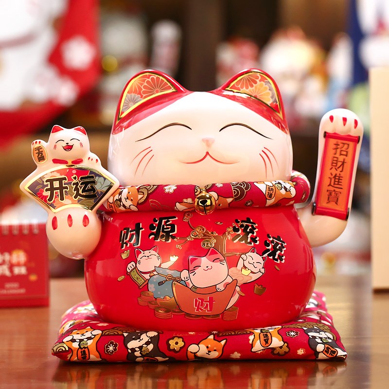 招财猫摆件自动摇手大小号店铺开业礼品收银台前台八方来财发财猫