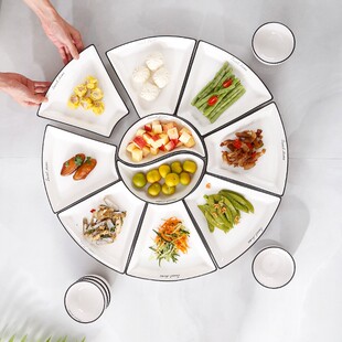 团圆拼盘餐具组合陶瓷扇形餐盘家用日式创意火锅菜盘套装月亮盘子