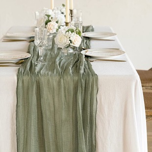 桌布生日布置派对甜品台装饰婚礼皱布宴会婚礼周岁餐桌旗氛围感