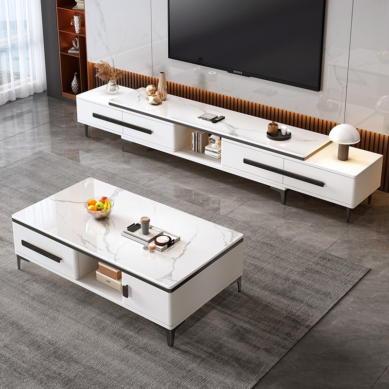 岩板茶桌客厅家用小户型简约现代轻奢高级M感可伸缩电视柜茶几组