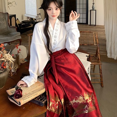 大码女装高端中式国风马面裙春秋微胖mm高级感订婚敬酒服汉服套装