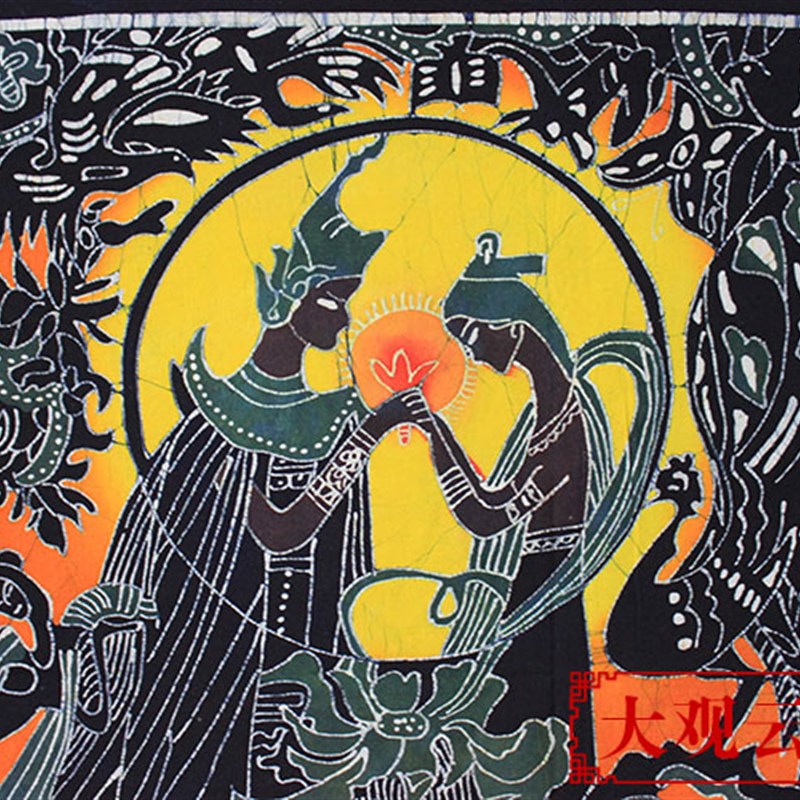 传统民族蜡染画孔雀公主手工艺壁挂客厅餐厅布艺装饰壁画挂画图片