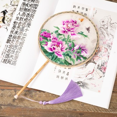 中国风苏绣团扇双面绣牡丹扇子古风宫妃扇手工绣花汉服扇子兰花