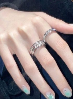 精致清冷大小姐百搭亮晶晶爆闪戒指组合叠戴夏天配饰潮酷风蹦迪