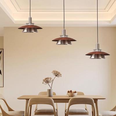 飞碟可升降可移位轨道吊灯餐厅2025款高级感中古风设计师木纹吊灯