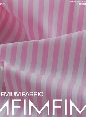 气泡冰荔粉 意大利TCB72%棉25%PA3ê粉白色竖向条纹布料 宽140CM