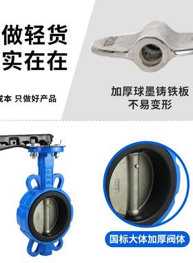 手动对夹式蝶阀d71x-16手柄软密封四氟碟阀阀门dn80 100 150 200