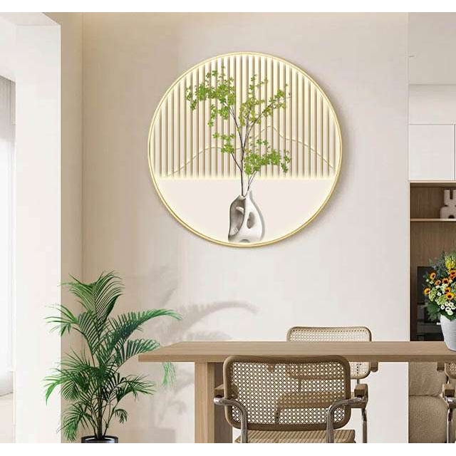 小清新奶油风植物光影餐厅装饰画饭厅壁画餐厅圆形入户玄关圆形画图片