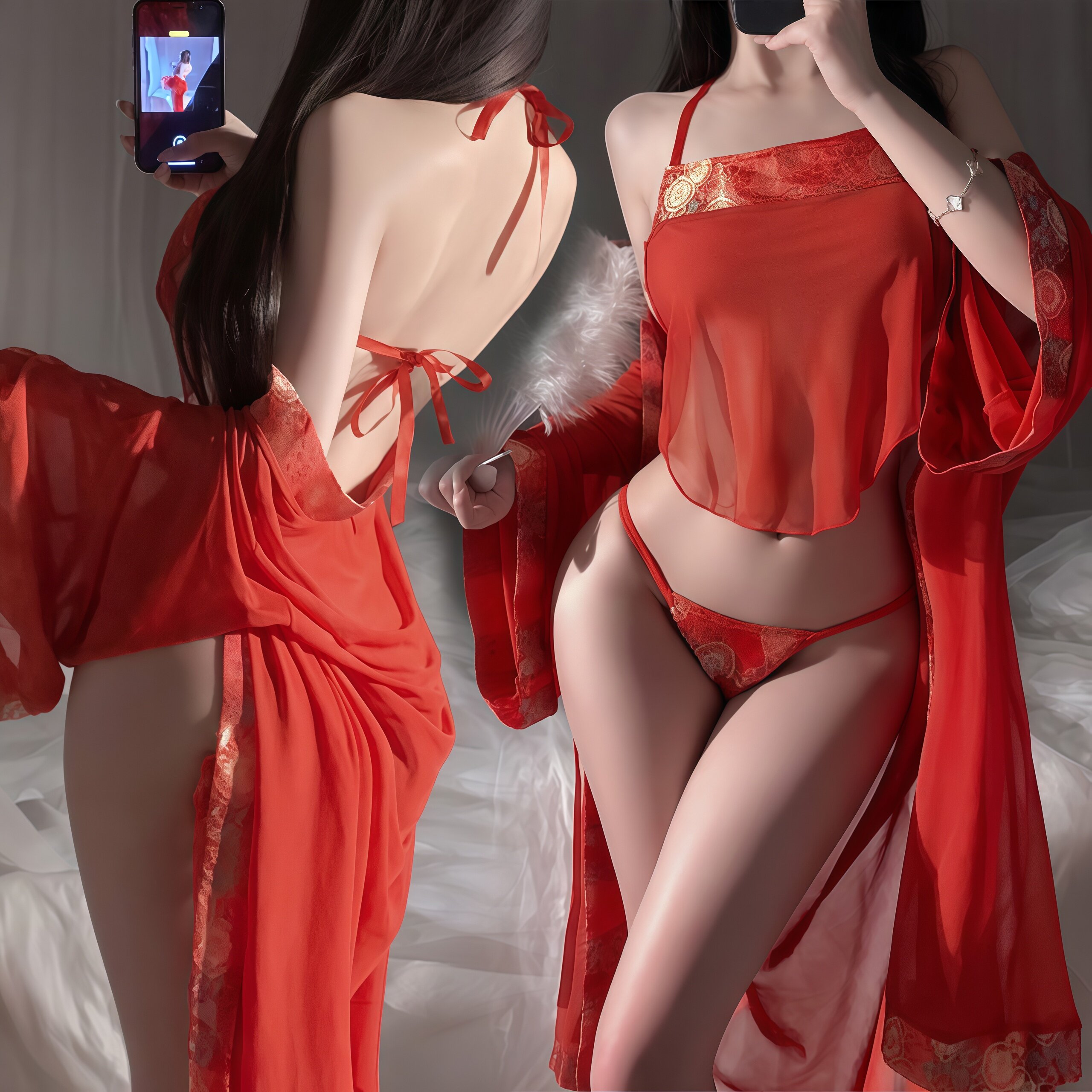 性感纯欲古典刺绣肚兜睡袍套装透视漏胸免脱诱惑禁欲系大尺度qqny