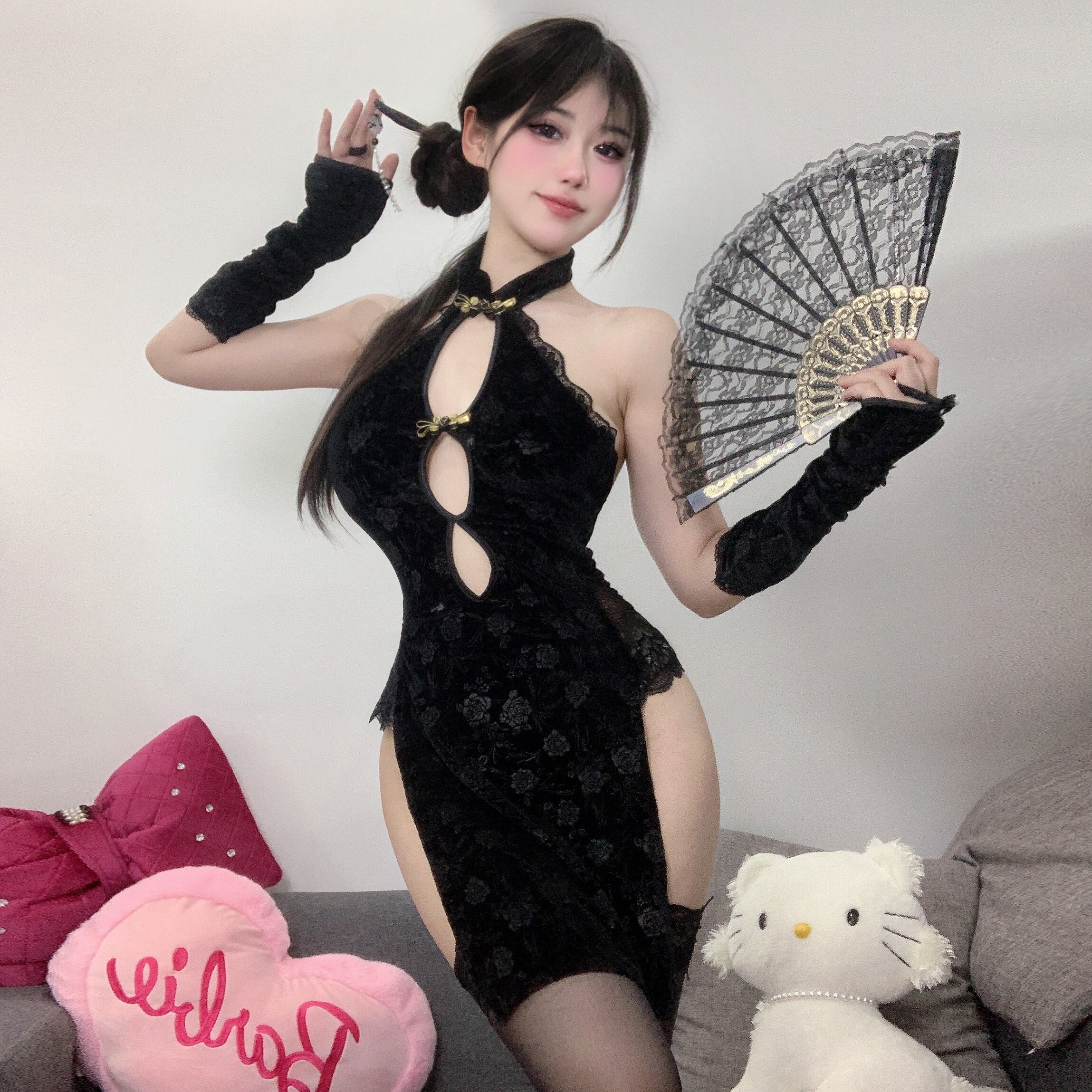 黛赫娜性感睡衣女高级感大码吊带旗袍睡裙薄款情侣情调勾魂内衣