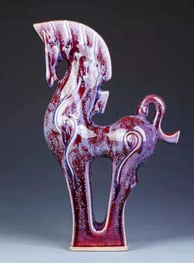 神后钧瓷窑变手工摆件送礼收藏桌面博古架开片吉祥招财韩美林马